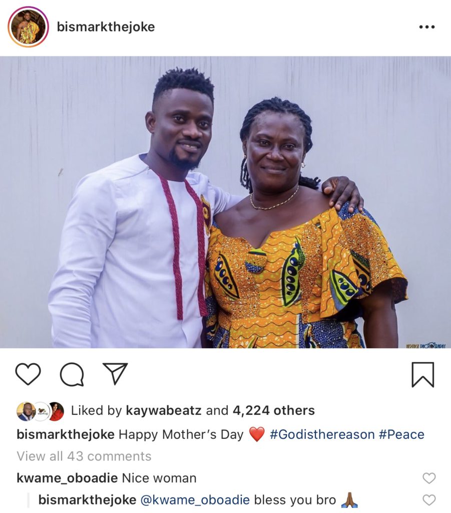 Comic actor, Bismark the Joke wished his mom a happy Mother's Day on social media.