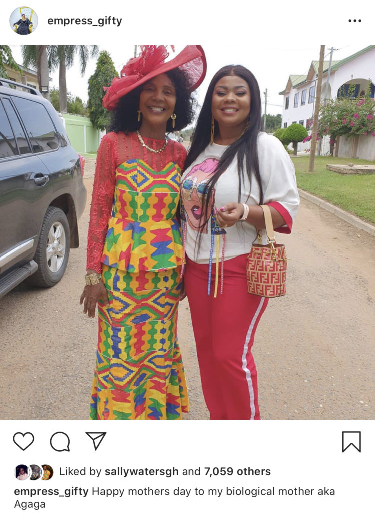 Gifty Adorye (Empress Gifty) celebrates her biological mother on Instagram, she calls her by her moniker, ''Agaga''.