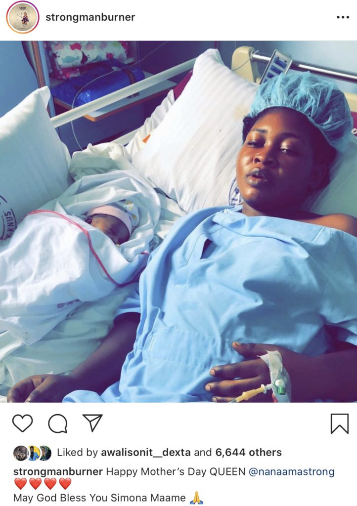 Strongman posts a photo of his baby mama, Nana Ama Strong after she delivered their baby to wish her.