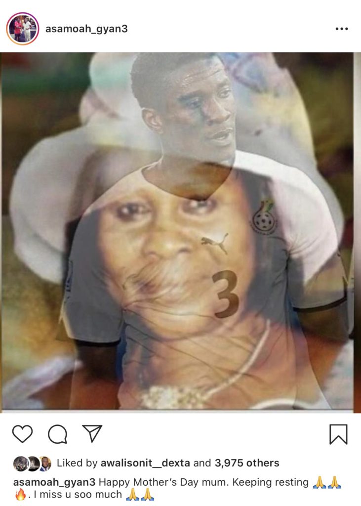 Ghanaian footballer, Asamoah Gyan posts photo of his mom to wish her Mother's Day on popular photo-sharing app, Instagram