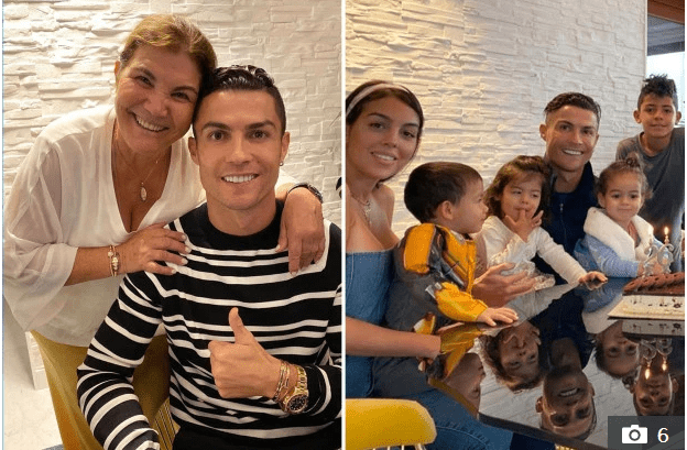 Cristiano Ronaldo with his mother and (right) with his family as it emerges he is buying a £7m property for them in Portugal