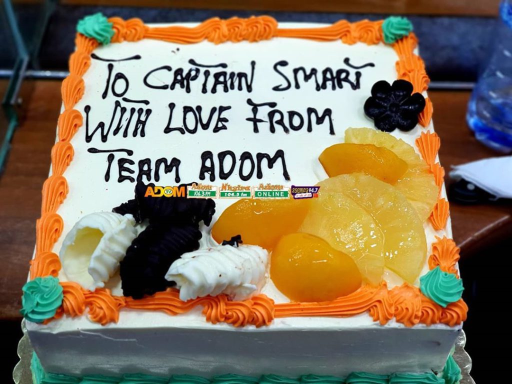 Adom FM bids Captain Smart farewell with a cake 