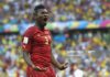 FORTALEZA, BRAZIL - JUNE 21: Asamoah Gyan of Ghana celebrates scoring his team's second goal during the 2014 FIFA World Cup Brazil Group G match between Germany and Ghana at Castelao on June 21, 2014 in Fortaleza, Brazil. (Photo by Laurence Griffiths/Getty Images)