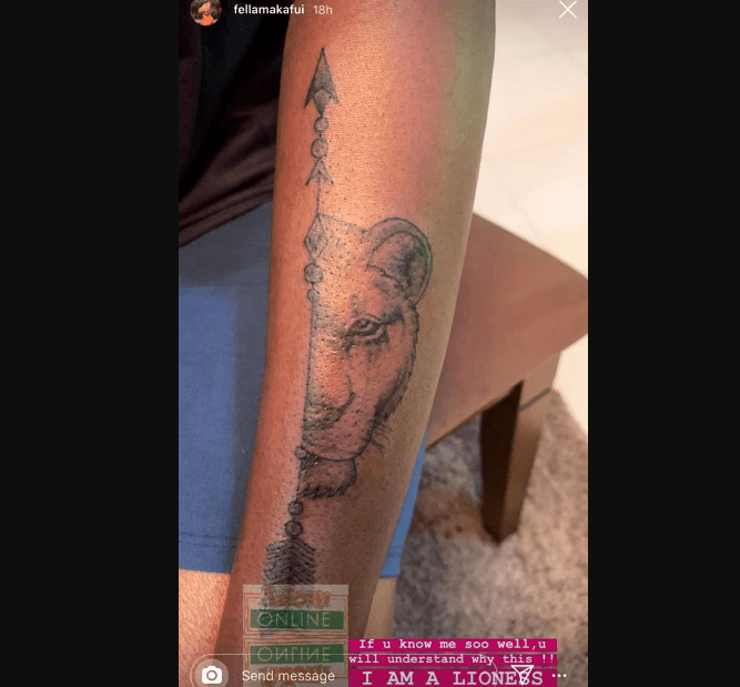 Fella Makafui shows off Lioness tattoo