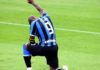 Lukaku celebrated his goal by taking a knee while raising his right fist in the air to show support for the Black Lives Matter movement