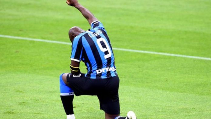 Lukaku celebrated his goal by taking a knee while raising his right fist in the air to show support for the Black Lives Matter movement