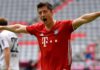 Robert Lewandowski celebrates after scoring his team's second goal during the German first division Bundesliga football match FC Bayern Munich v SC Freiburg on June 20, 2020 Image credit: Getty Images