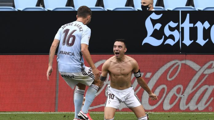 Iago Aspas of RC Celta Vigo celebrates scoring the second goal during the Liga match between RC Celta de Vigo and FC Barcelona at Abanca-Balaídos on June 27, 2020 in Vigo, Spain. Image credit: Getty Images