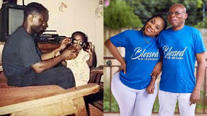 Rapper Sarkodie and actress Moesha Boduong with their fathers