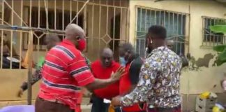 The NDC pastor (in red shirt ) was picked up at his house on Tuesday during a radio interview