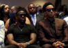 Actor Kevin Hart and musician Ludacris are seen during a memorial service for George Floyd today.REUTERS