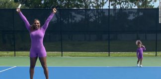 Serena Williams posted this photo to Instagram of her and her daughter playing tennis, with the message, 'Caption this.'