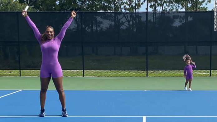 Serena Williams posted this photo to Instagram of her and her daughter playing tennis, with the message, 'Caption this.'