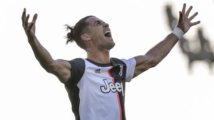 Cristiano Ronaldo of Juventus celebrates after scoring his team's third goal during the Serie A match between Juventus and Torino FC at Allianz Stadium on July 04, 2020 Image credit: Getty Images