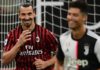 Zlatan Ibrahimovic celebrates scoring for AC Milan as Cristiano Ronaldo looks on. Image credit: Getty Images