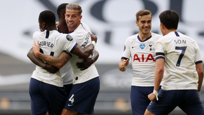 Toby Alderweireld of Tottenham Hotspur celebrates after scoring his sides second goal during the Premier League match between Tottenham Hotspur and Arsenal FC at Tottenham Hotspur Stadium Image credit: Getty Images