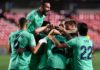 Real Madrid's players celebrate after French defender Ferland Mendy scored during the Spanish league football match Granada FC vs Real Madrid CF at Nuevo Los Carmenes stadium in Granada on July 13, 2020. Image credit: Getty Images