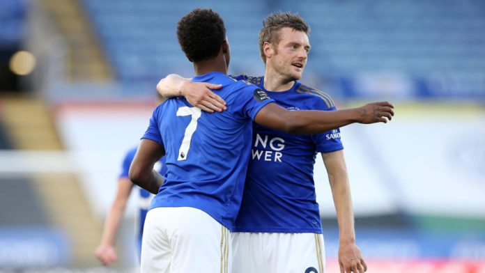 Jamie Vardy and Demarai Gray celebrate Image credit: Getty Images