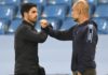 Mikel Arteta and Pep Guardiola bump elbows Image credit: Getty Images