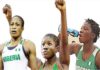 Nigeria's female wrestlers: Aminat Adeniyi, Bisola Makanjuola, and Blessing Oburodudu