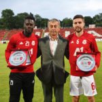 Gyasi with club manager and midfielder Pinto