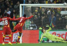 Gyan struck the post against Uruguay