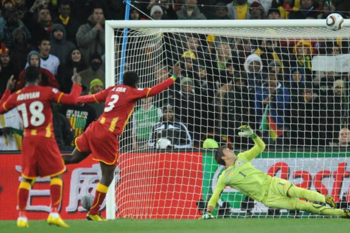 Gyan struck the post against Uruguay