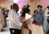 Kyeiwaa dances with her husband at her wedding ceremony
