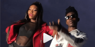 L-R: Wendy Shay and Strongman on the set of Mokobe music video shoot