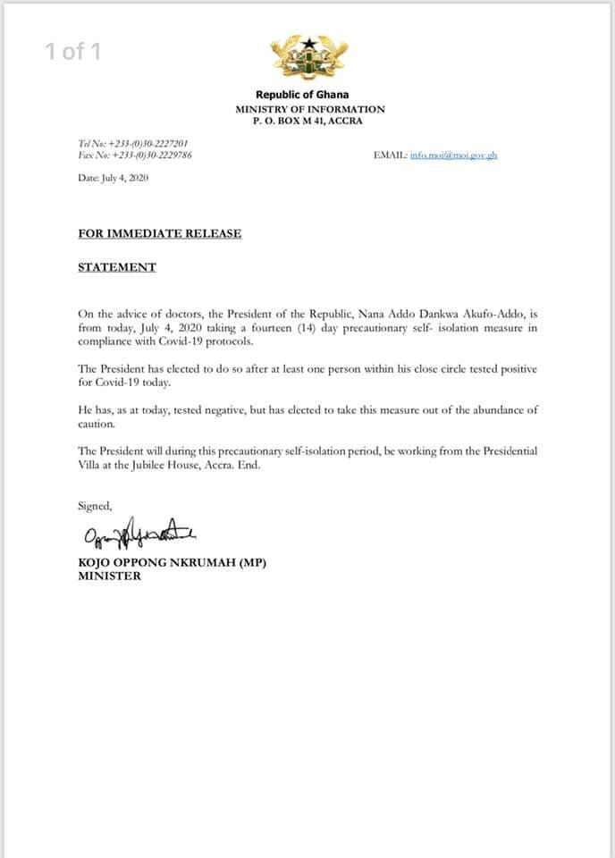 Breaking: President Akufo-Addo in self-isolation for two weeks after close associate test positive 52