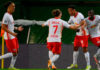 Leipzig's US midfielder Tyler Adams (2R) celebrates after scoring a goal during the UEFA Champions League quarter-final football match between Leipzig and Atletico Madrid at the Jose Alvalade stadium in Lisbon on August 13, 2020 Image credit: Getty Images
