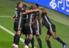 Olympique Lyon players celebrate following their team's victory in the UEFA Champions League Quarter Final match between Manchester City and Lyon at Estadio Jose Alvalade on August 15, 2020 in Lisbon, Portugal Image credit: Getty Images
