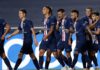 Kylian Mbappe of Paris Saint-Germain and his team mates celebrate victory after the UEFA Champions League Semi Final match between RB Leipzig and Paris Saint-Germain F.C at Estadio do Sport Lisboa e Benfica on August 18, 2020 in Lisbon, Portugal. Image credit: Getty Images