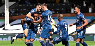 GABRIEL OF ARSENAL CELEBRATES WITH HIS TEAM MATES AFTER SCORING HIS TEAM'S SECOND GOAL DURING THE PREMIER LEAGUE MATCH BETWEEN FULHAM AND ARSENAL AT CRAVEN COTTAGE ON SEPTEMBER 12, 2020 IN LONDON, ENGLAND. IMAGE CREDIT: GETTY IMAGES