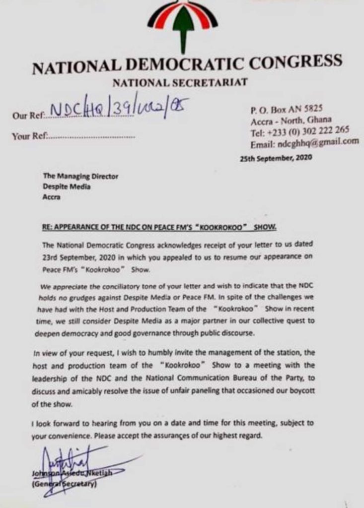 NDC Releases Official Statement Over The Boycott Of Despite Media. 52