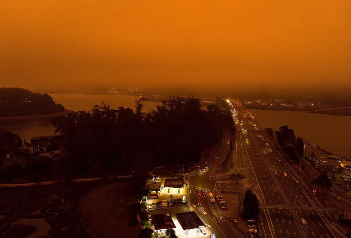Orange fog over Bay Area caused by wildfire smoke.
Photograph: Casey Flanigan/imageSPACE/REX/Shutterstock