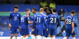 JORGINHO OF CHELSEA CELEBRATES WITH TEAMMATES AFTER SCORING HIS SIDES FOURTH GOAL DURING THE PREMIER LEAGUE MATCH BETWEEN CHELSEA AND CRYSTAL PALACE AT STAMFORD BRIDGE ON OCTOBER 03, 2020 IN LONDON, ENGLAND. IMAGE CREDIT: GETTY IMAGES