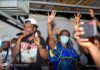 Samini on stage with Ursula Owusu-Ekuful