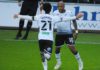 Andre Ayew celebrates with Swansea City teammate