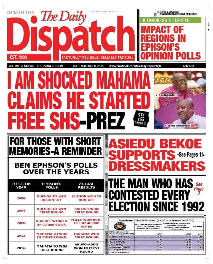 Newspaper Headlines: Thursday, November 26, 2020 3 127543386 2764544757094637 8747023390380903170 o
