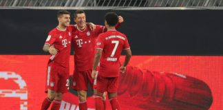 ROBERT LEWANDOWSKI (C) OF MUENCHEN CELEBRATES HIS TEAM'S SECOND GOAL IMAGE CREDIT: GETTY IMAGES