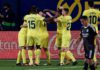 Villarreal's players celebrate after scoring a goal during the Spanish League football match between Villarreal and Real Madrid at La Ceramica stadium in Vila-real on November 21, 2020. Image credit: Getty Images