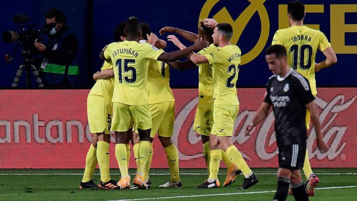 Villarreal's players celebrate after scoring a goal during the Spanish League football match between Villarreal and Real Madrid at La Ceramica stadium in Vila-real on November 21, 2020. Image credit: Getty Images