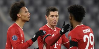 Bayern Munich's German midfielder Leroy Sane, Bayern Munich's Polish forward Robert Lewandowski and Bayern Munich's French forward Kingsley Coman Image credit: Getty Images