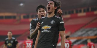 Edinson Cavani celebrates the winner for United Image credit: Getty Images