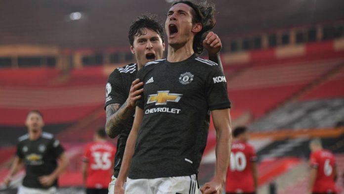 Edinson Cavani celebrates the winner for United Image credit: Getty Images
