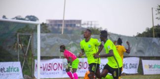 Joseph Esso celebrating his first goal for Dreams FC