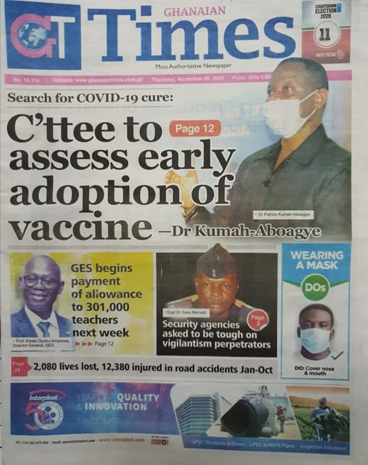 Newspaper Headlines: Thursday, November 26, 2020 1 IMG 20201126 072708