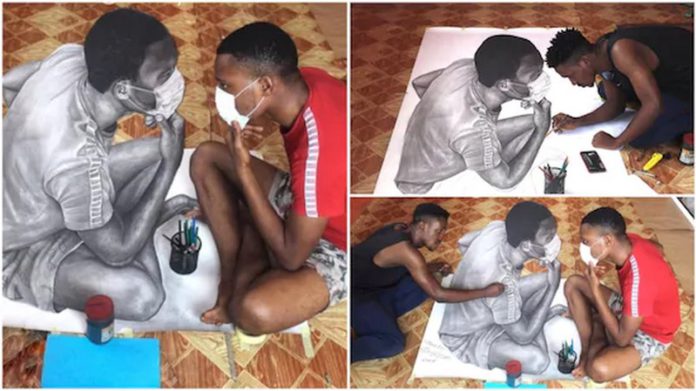 Young artist draws picture which appears like living human being