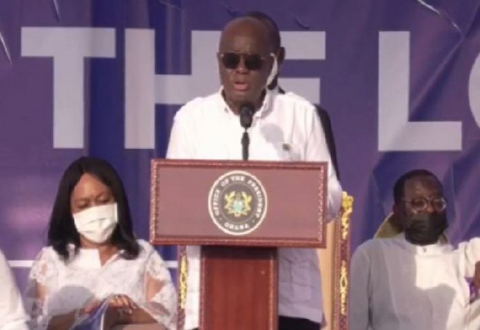 Akufo-Addo delivering a short speech at the thanksgiving ceremony